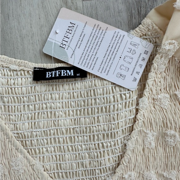 Cream Long Sleeve V-Neck Sundress - Picture 3 of 7